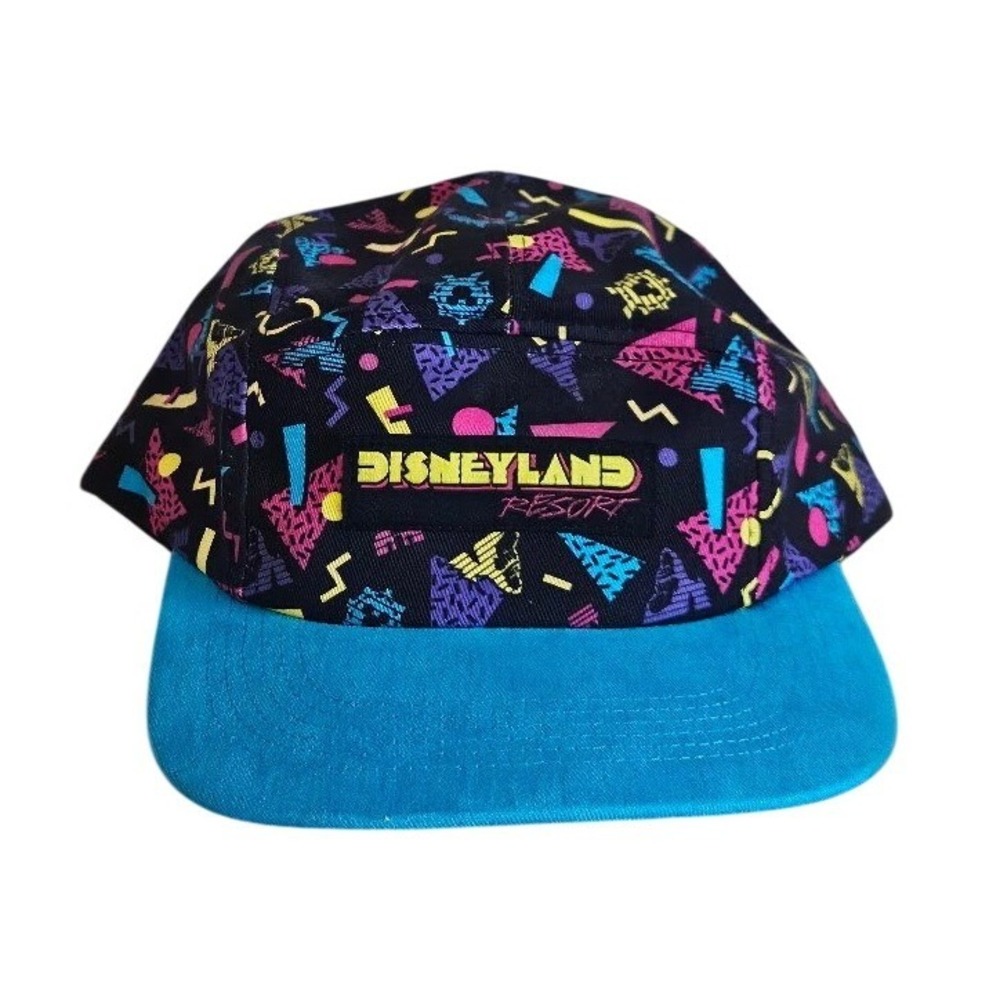 Disneyland Resort 90s Retro Geometric 5 Panel Hat Neon Black Teal Adjustable Cap